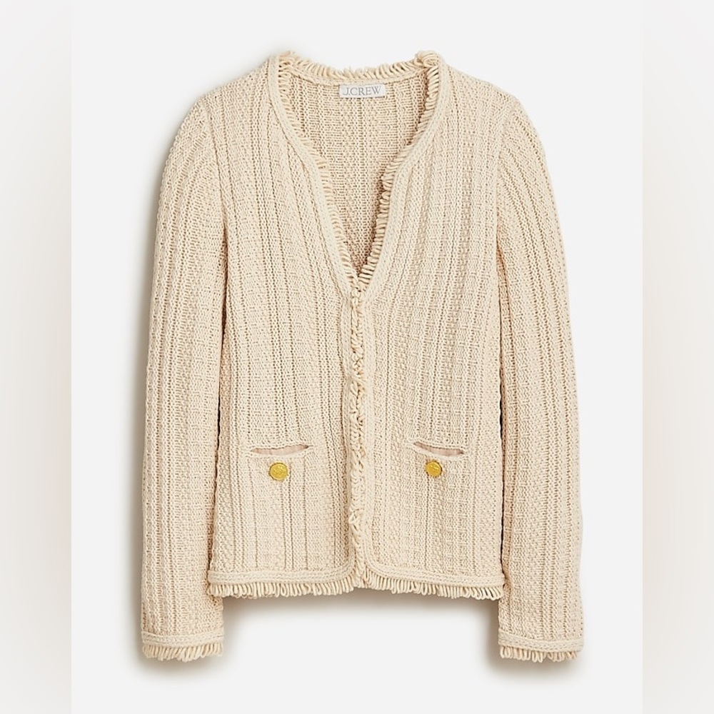 J Crew Textured cable-knit lady jacket with fringe BS975